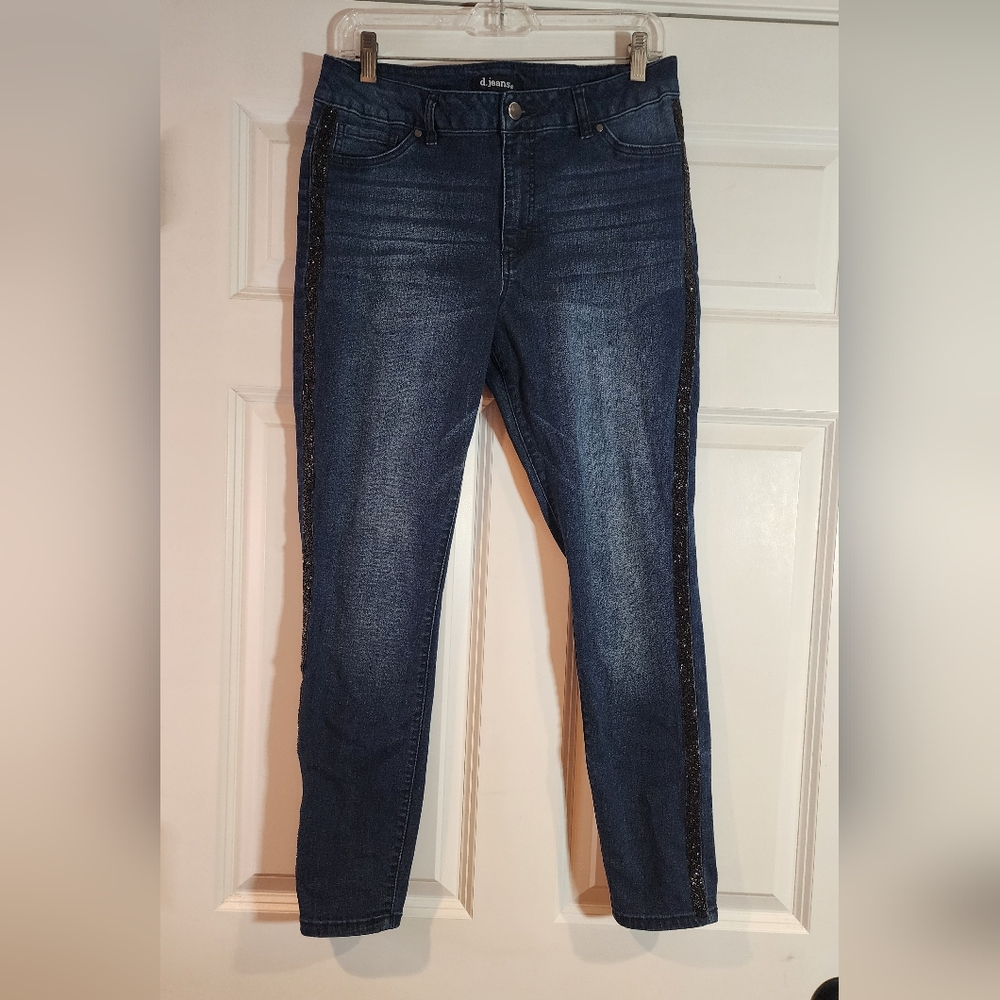 D. Jeans Stretchy Dark Wash Skinny Jeans With Jeweled Sides 12